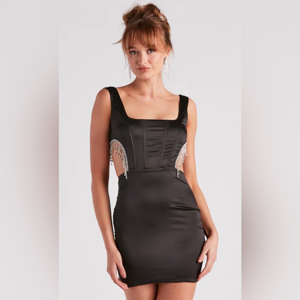 Black satin mini dress